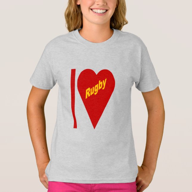 T-shirt cendre filles  I LOVE RUGBY (Frente)