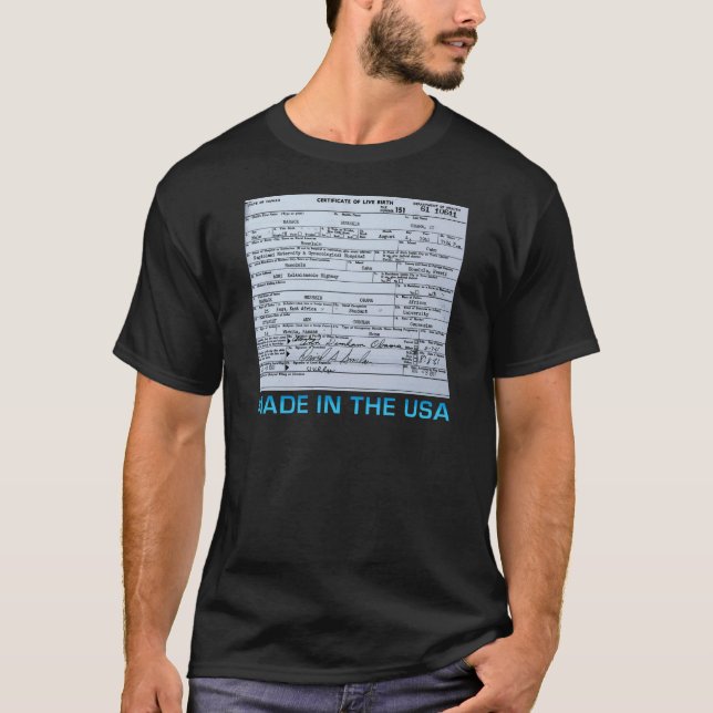 T-shirt certidão de nascimento de obama (Frente)