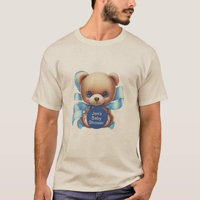 T-Shirt Chá de fraldas Personalizada Azul Urso de  (Frente)