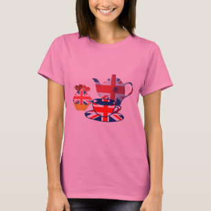 T-shirt Chá-tempo inglês, presentes da arte de Union Jac