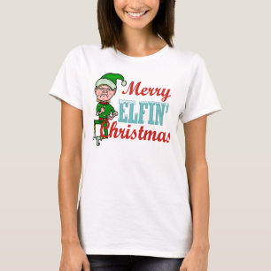T-shirt Chalaça Elfin alegre engraçada do Natal