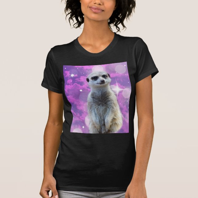 T-shirt Charme Shimmering: Meerkat no fundo do livro rosa (Frente)