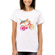 T-shirt Chat drôle sur un vélo en peinture.
