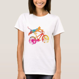 T-shirt Chat drôle sur un vélo en peinture.