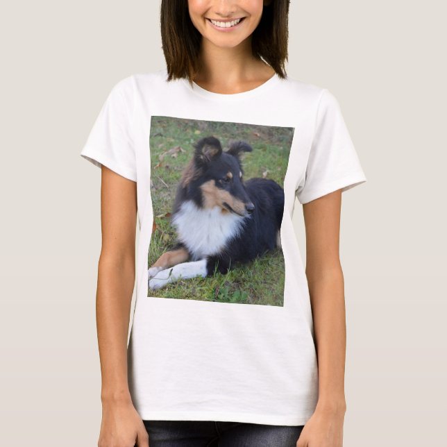T-shirt cheio de assentamento de tom branco preto shp (Frente)