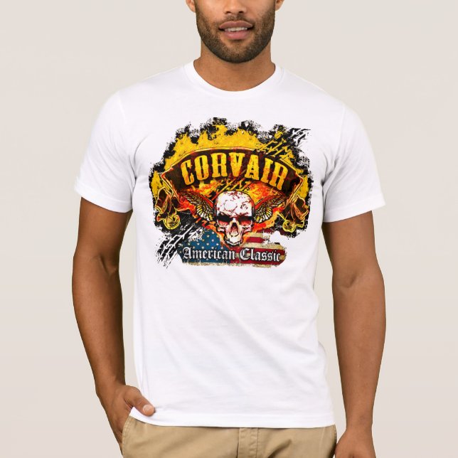 T-shirt Chevy Corvair - crânio da bandeira da (Frente)