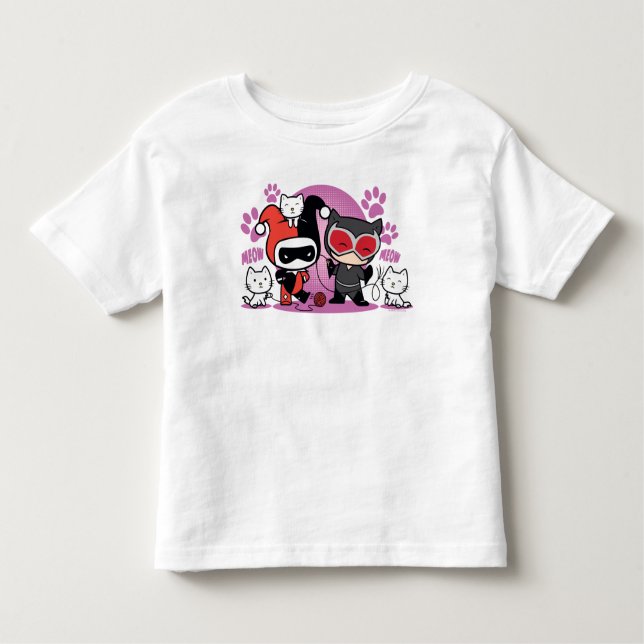 T-shirt Chibi Harley Quinn & Chibi Catman Com Gatos (Frente)