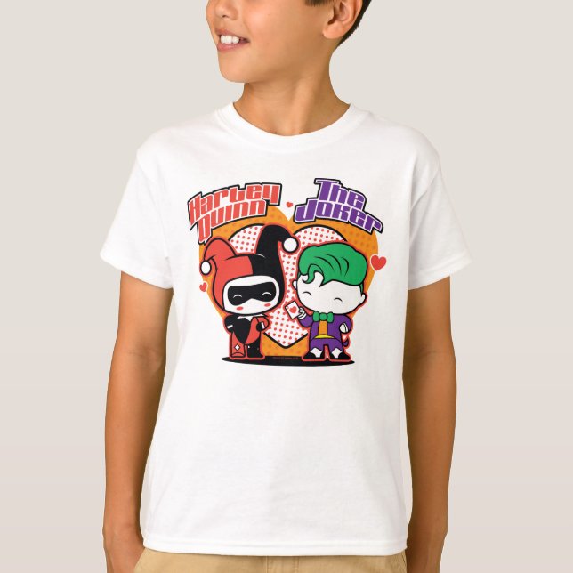 T-shirt Chibi Harley Quinn & Chibi Joker Hearts (Frente)