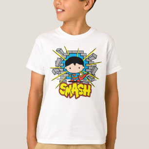 T-shirt Chibi Super-Homem Esmagando Pela Parede De Brick