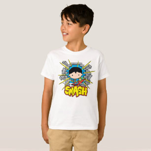 T-shirt Chibi Superman Smashing Através da Parede de tijol