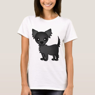T-shirt Chihuahua de cabelos compridos do preto bonito dos