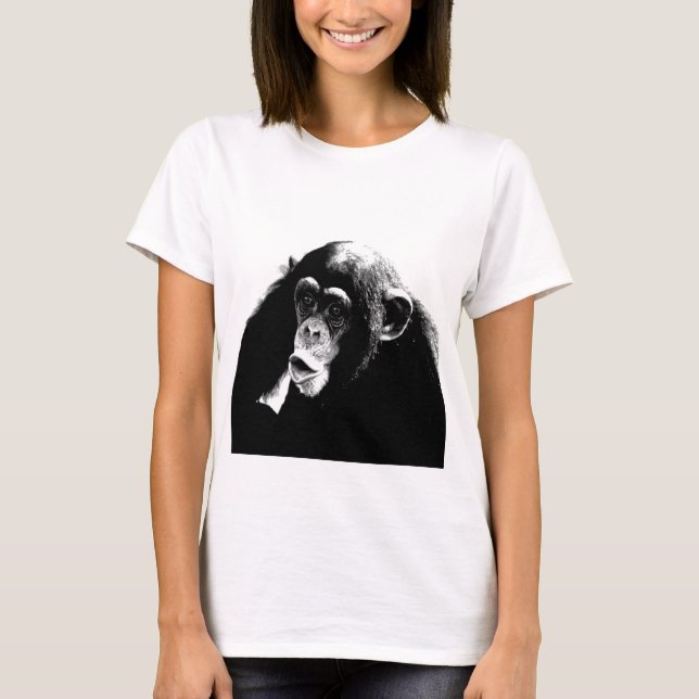 T-shirt Chimpanzé Branco Preto (Frente)