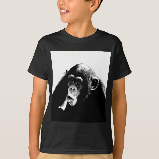 T-shirt Chimpanzé Branco Preto (Frente)