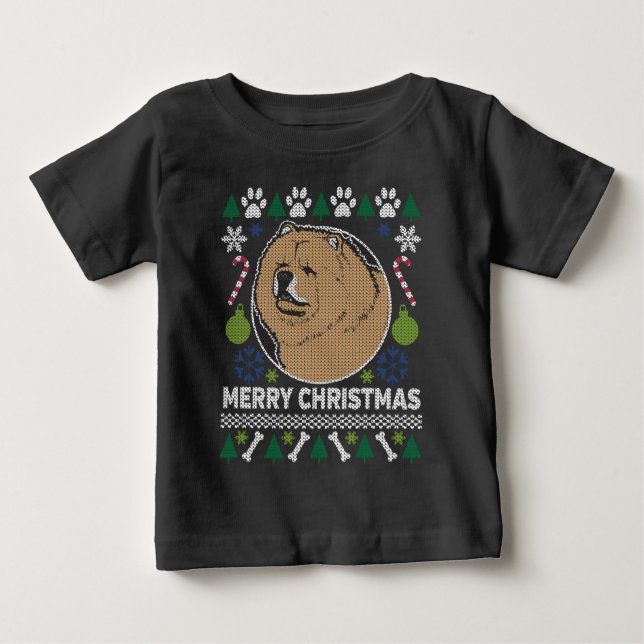 T-shirt Chow Chow Dog Raça Feia De Natal (Frente)