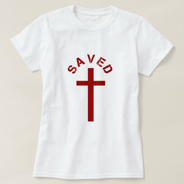 T-shirt Christian Saved Red Cross e Design de texto (Frente do Design)