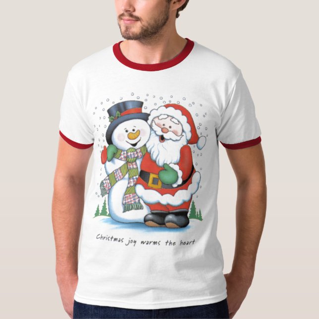 T-shirt christmas_joy_warms_the_heart_santa_claus_frosty_s (Frente)