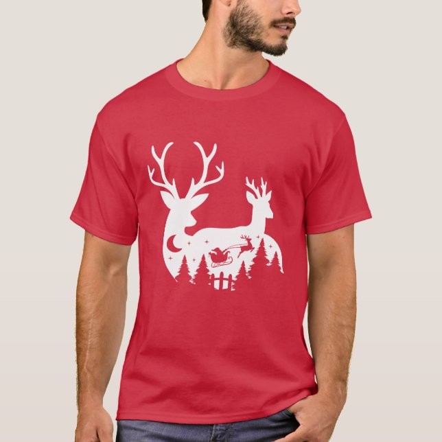T-Shirt : Christmas Reindeer and Santa (red) (Frente)