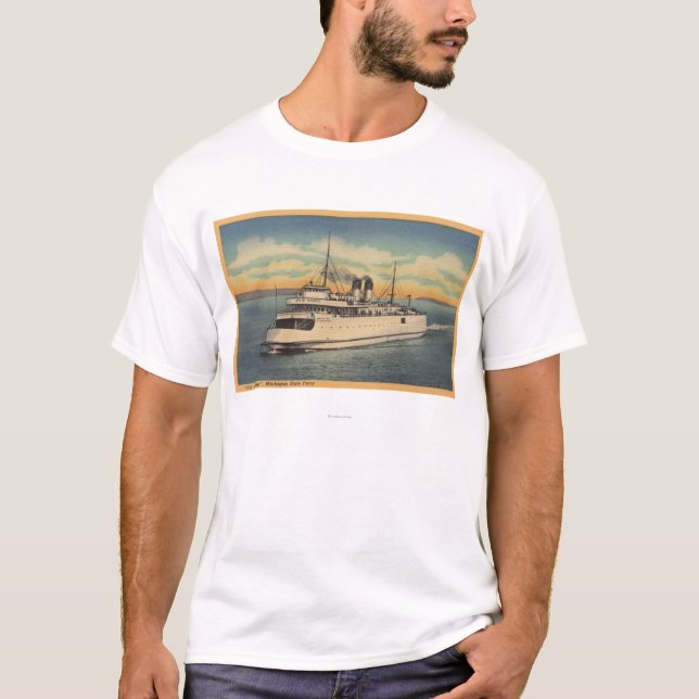 T-shirt Cidade de Mackinaw, MI - vista da cidade de (Frente)