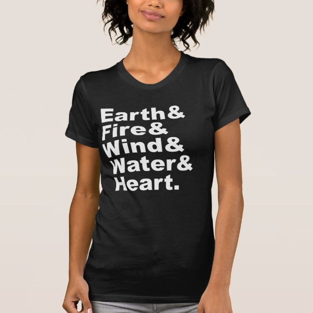 T-shirt Cinco Elementos | Terra Fogo Vento Água e Coração (Frente)