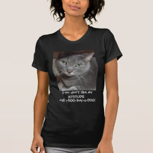 T-shirt Cinza Azul Russo Humor de Atitude Gato