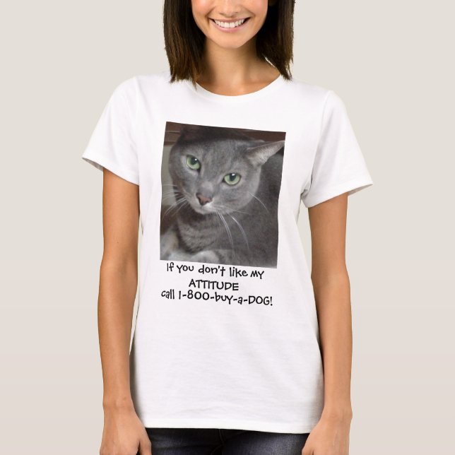 T-shirt Cinza Azul Russo Humor de Atitude Gato (Frente)