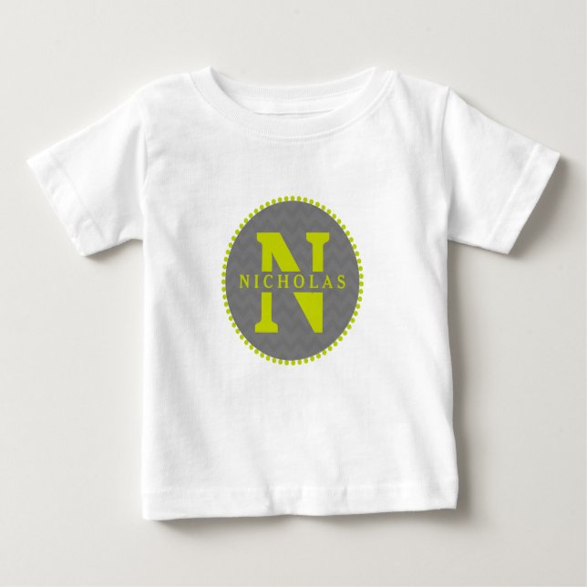 T-shirt Cinza Chevron + Monograma Verde Romper (Frente)