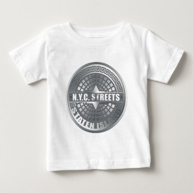 T-shirt Cinza da ilha de Staten Manhole (Frente)