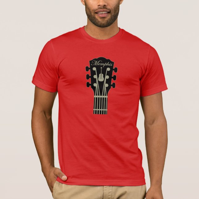 T-shirt Cinza do preto da guitarra de Memphis no vermelho (Frente)