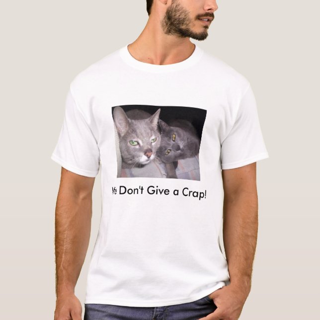 T-shirt Cinza Gato Russo Humor Azul (Frente)