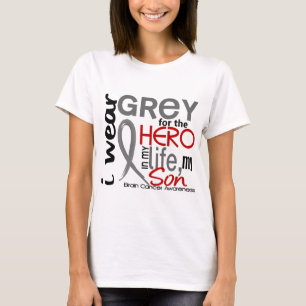 T-shirt Cinza para meu cancro cerebral do filho do herói 