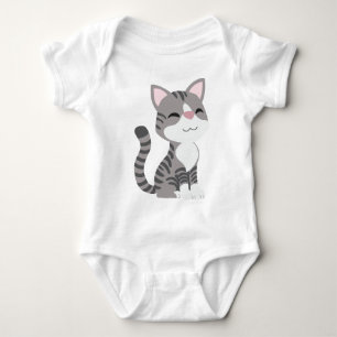 T-shirt Cinza Sorridente Bonita por Gato