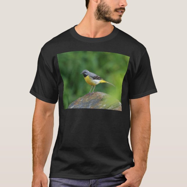 T-shirt Cinza Wagtail - pássaro (Frente)