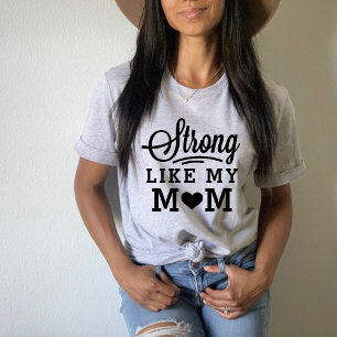 T-shirt Citação de Coração Preto Forte Como Minha Mãe