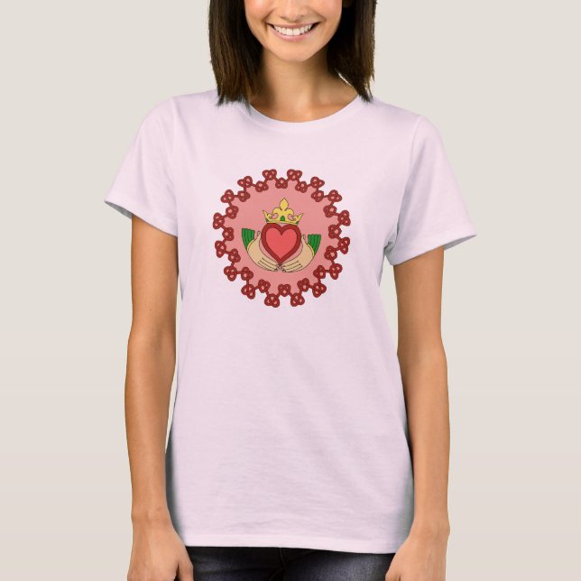 T-shirt Claddagh e Red Knotwork a rosa (Frente)