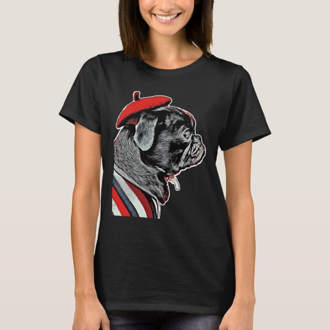 T-Shirt Clássico Cute Black Pug 69 (Frente)
