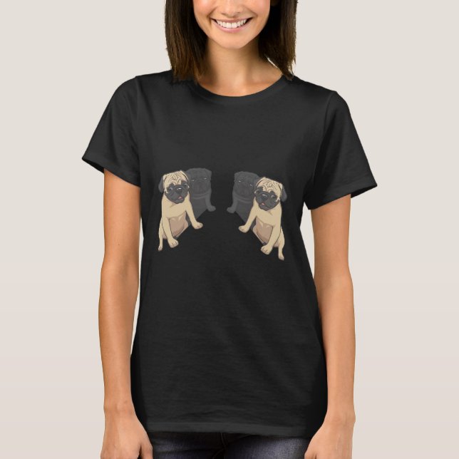 T-Shirt Clássico de Pugs Pretos e Fawn 160 (Frente)