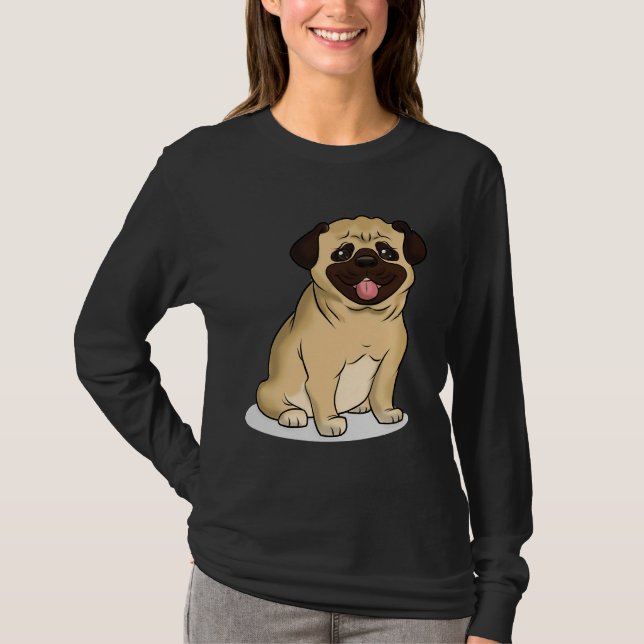T-Shirt Clássico Design de Pug Cute (Frente)