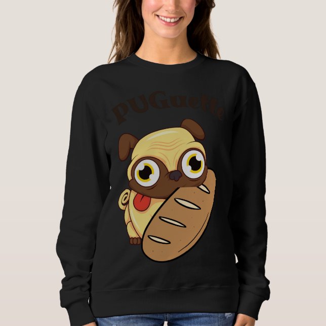 T-Shirt Clássico Engraçado Pug Baguette 124 (Frente)