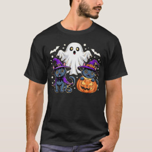 T-Shirt Clássico Gato Abobora Fantasma Bonito de H