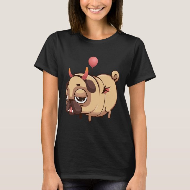 T-Shirt Clássico Pug Diabo 857 (Frente)