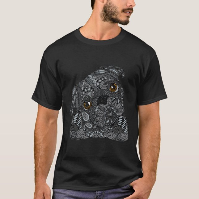 T-Shirt Clássico Pug Preto 386 (Frente)