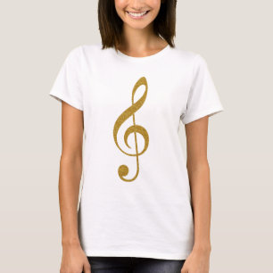 T-shirt Clave de sol musical dourada