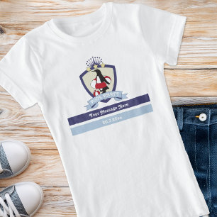 T-shirt Clube de Natação Brasão Pinguim Fofo Festa na Pisc