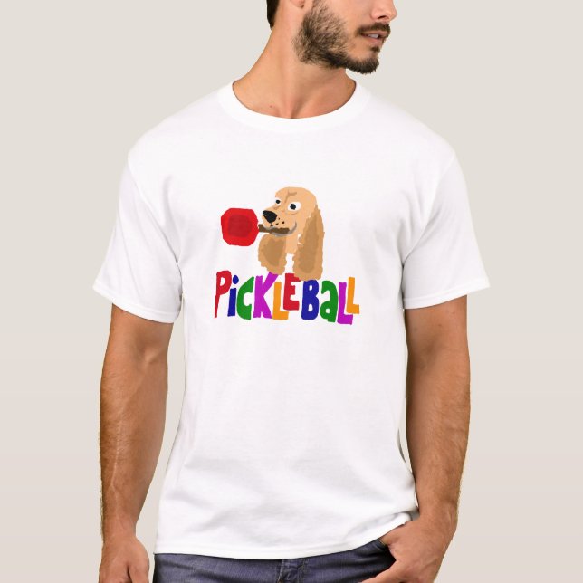 T-shirt Cocker spaniel engraçado com pá de Pickleball (Frente)