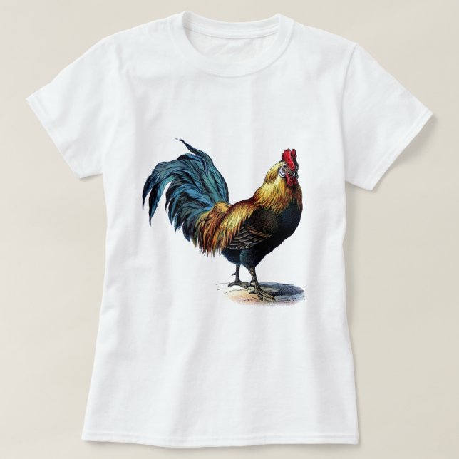 T-shirt Cockerel de galeria antiquada com Impressão (Frente do Design)