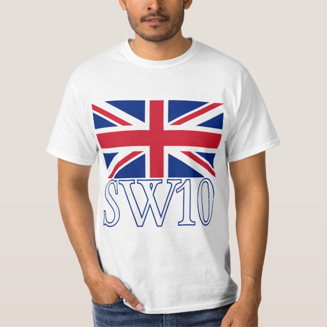 T-shirt Código postal SW10 de Londres com Union Jack (Frente)