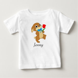 T-shirt Coelhinho de Páscoa Bebê com Rosa vermelha
