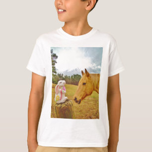 T-shirt Coelho branco e cavalo amarelo