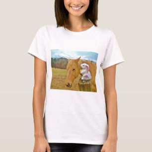 T-shirt Coelho branco e cavalo amarelo loiro