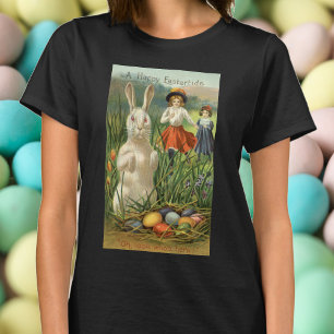 T-shirt Coelho de Páscoa Vintage e Crianças Feliz Época de